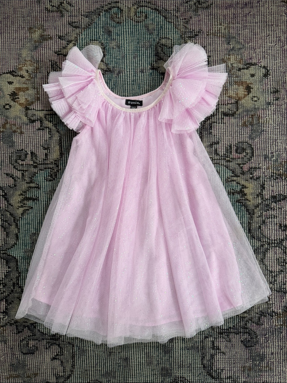 Zunie Light Pink Glitter Tulle Dress with Ruffled Sleeves